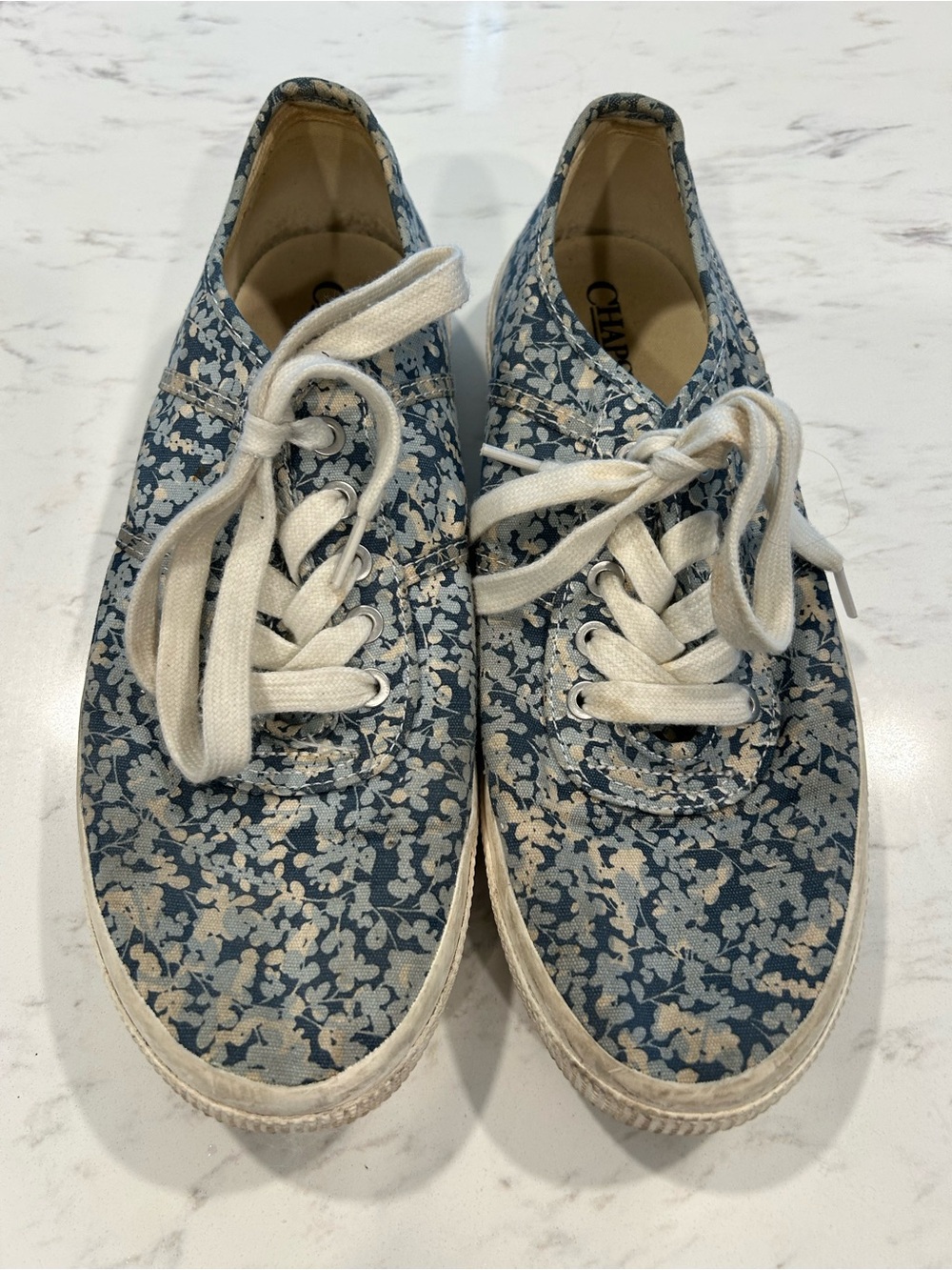 Chaps Blue Floral Canvas Lace-Up Sneakers with White Laces